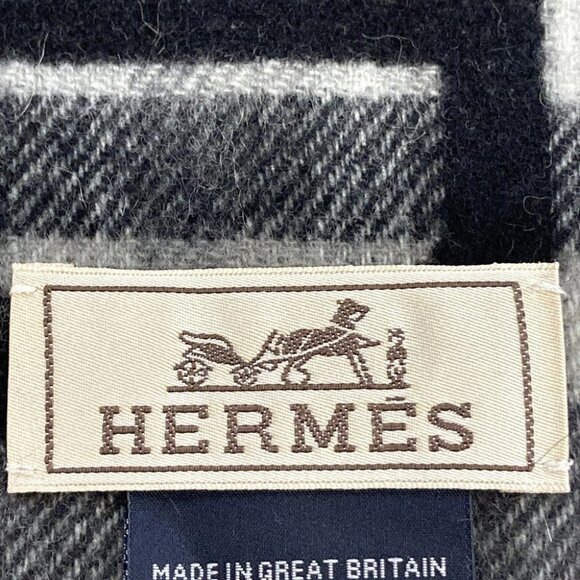 HERMES - Black Gray White Cashmere Scarf - Picture 6 of 6